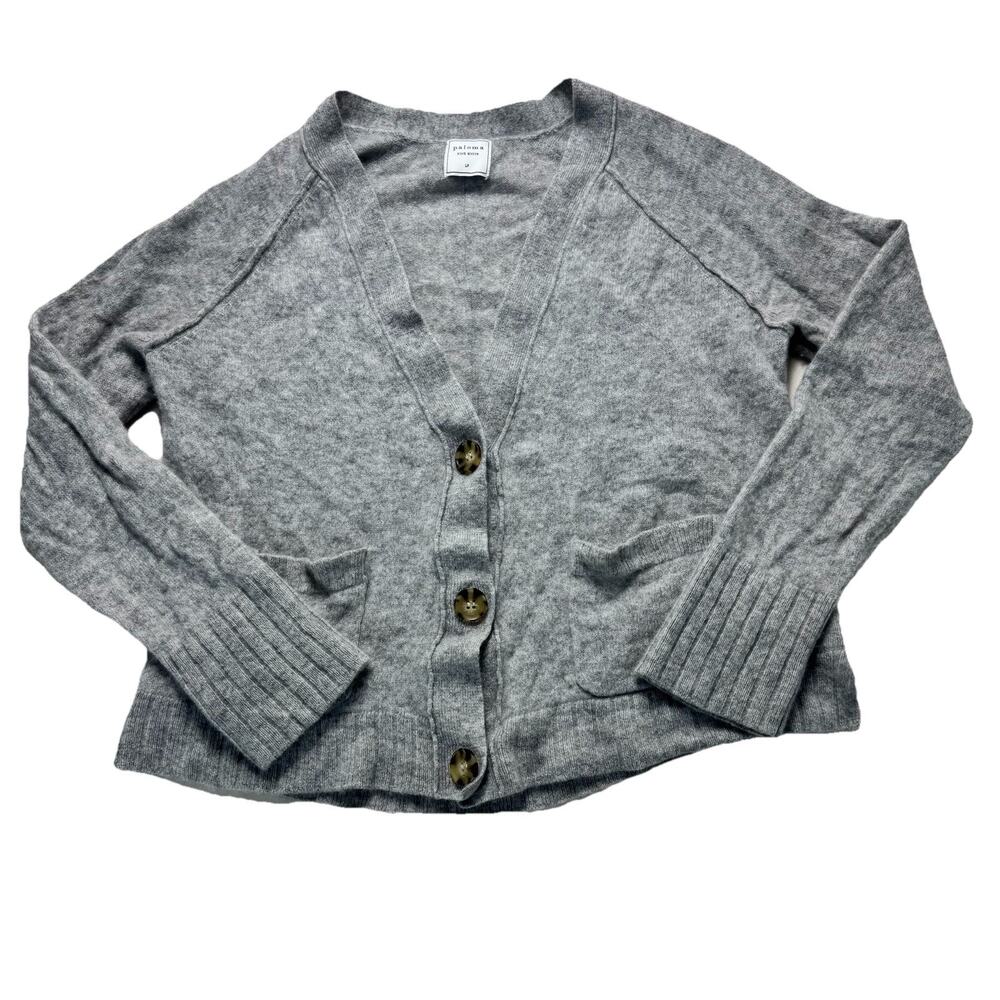Paloma Fine Knit 100% Cashmere Women's Cardigan Gray‎ with Buttons Size PL